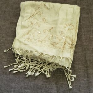 Cream embroidered scarf with mirror accents